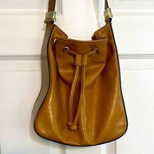 Mustard Leather Drawstring purse